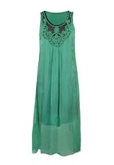 MADE IN ITALY LONG GREEN DRESS WITH LACE DETAIL 