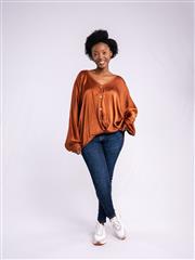 MADE IN ITALY BROWN FRONT MOCK KNOT BLOUSE 