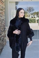 JOLIE BLACK FLUFFY CUFFS PONCHO 