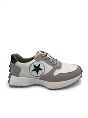 JULZ WHITE BEIGE WITH GREEN STAR TUCKER SNEAKER 