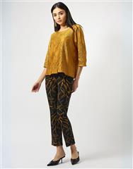 JOSEPH RIBKOFF BLACK MULTI PATTERNED PANTS 