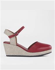 FROGGIE RED MULTI LEATHER SLING BACK WEDGE WITH ANKLE STRAP