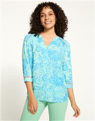 FDJ BICOLOUR FLORAL PIPING 3/4 SLEEVE SHIRT 