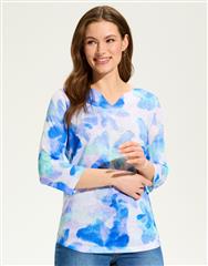 FDJ WATERCRESS BLUE NOTCH NECK TOP 