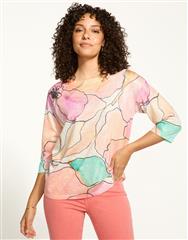 FDJ PINK TABLEAU BOAT NECK TOP 
