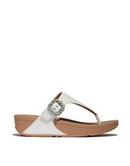 FIT FLOP WHITE LULU CRYSTAL BUCKLE LEATHER SANDAL 