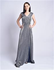 ROSELLA PRETO METALLIC SLEEVELESS EVENING DRESS 
