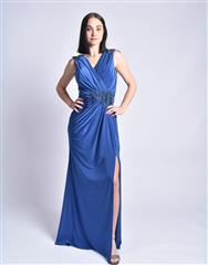 ROSELLA PRETO BLUE EMBELLISHED EVENING DRESS