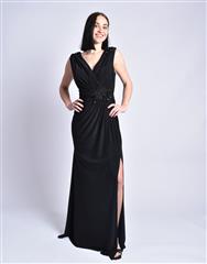 ROSELLA PRETO BLACK EMBELLISHED EVENING DRESS