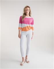 MARBLE ORANGE AND PINK STRIPES FIT SWEATER 
