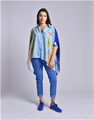 MADE IN ITALY  BLUE GREEN LOVE & PEACE BLOUSE