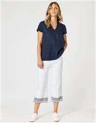 GORDON SMITH WHITE NAVY SCALLOP PANTS