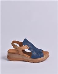 PAULA URBAN NAVY CAMEL LOW WEDGE SANDAL 
