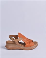PAULA URBAN ORANGE CAMEL LOW WEDGE SANDAL 