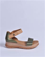 PAULA URBAN GREEN CAMEL TEXTURED LOW WEDGE 