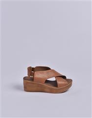 BUENO TAN CROSS OVER WEDGE SANDAL 