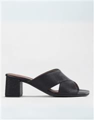 FROGGIE  BLACK CRISSCROSS BLOCK HEEL MULE