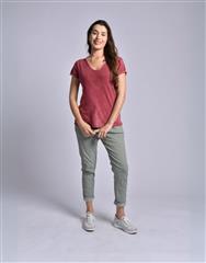 MADE IN ITALY LIGHT MAROON RUFFLED V-NECK TOP