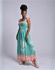 MADE IN ITALY TEAL MULTI LONG DRESS 