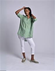 MADE IN ITALY LIGHT GREEN LINEN SHIRT DRESS 