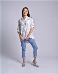 MADE IN ITALY WHITE GREY BLOUSE 