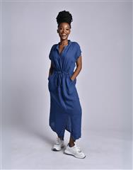MADE IN ITALY DARK BLUE LINEN LONG DRESS 