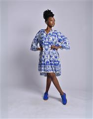 MADE IN ITALY WHITE BLUE SHORT DRESS 