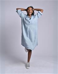 MADE IN ITALY BLUE LINEN SHORT DRESS 