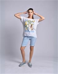 MADE IN ITALY WHITE BLUE FLOWER LEMONS TOP 