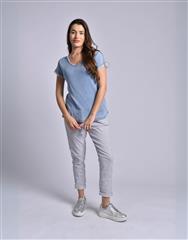 MADE IN ITALY LIGHT BLUE RUFFLED V-NECK TOP