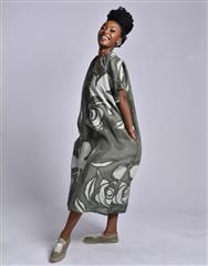 MADE IN ITALY GREEN MULTI LINEN DRESS 