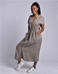 MADE IN ITALY  DARK CAMEL LONG LINEN DRESS 