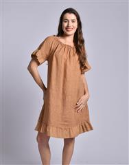 MADE IN ITALY BROWN LINEN SHORT DRESS 