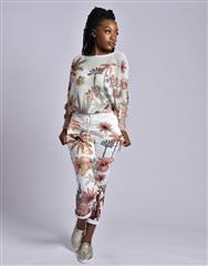 MADE IN ITALY WHITE OLIVE PALM TREE PANTS