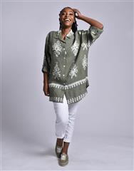 MADE IN ITALY GREEN MULTI LINEN BLOUSE 