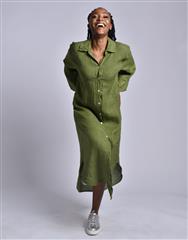 MADE IN ITALY DARK OLIVE LINEN DRESS
