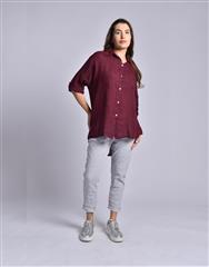 MADE IN ITALY BURGANDY LINEN SHIRT DRESS 