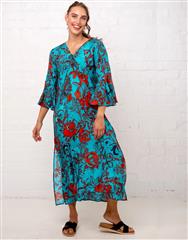 ICONIC TURQUOISE WITH RED ANGELICA DRESS