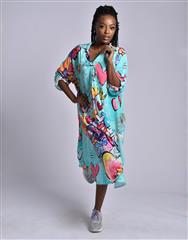 MADE IN ITALY BLUE MULTI LONG DRESS