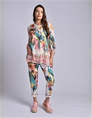 MADE IN ITALY WHITE TEAL BLOUSE