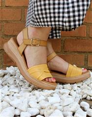 PAULA URBAN YELLOW CAMEL TEXTURED LOW WEDGE