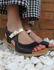 PAULA URBAN BLACK CHAMPAGNE FLAT HEELED SANDAL