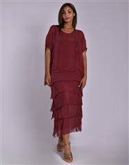 MADE IN ITALY MAROON FRILL DRESS 
