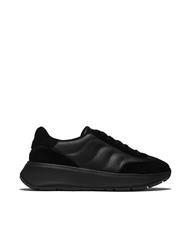 FIT FLOP ALL BLACK F-MODE WAVE LEATHER SUEDE SNEAKER