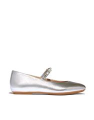 FIT FLOP SILVER DELICATO CRYSTAL LEATHER FLATS 