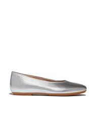 FIT FLOP SILVER DELICATO HIGH CUT SOFT-LEATHER BALLET FLATS 