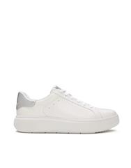 FIT FLOP WHITE SILVER RTG LEATHER SNAKE LACE-UP SNEAKER