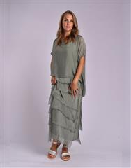 MADE IN ITALY ARMY GREEN FRILL DRESS 