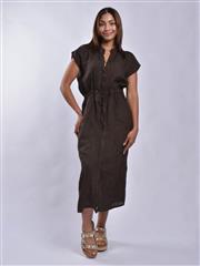 MADE IN ITALY COFFEE LINEN MAXI DRESS 
