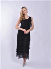 MADE IN ITALY BLACK MAXI FRILL DRESS 